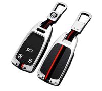 Happyit Custodie per Chiavi Auto in Lega di Zinco per Audi A4 A4L A5 Q5 Q7 TT 3 Pulsanti Telecomando Accessori Supporto Guscio Pelle (D'argento)