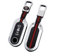 Happyit Lega di Zinco con Silicone Custodie per Chiavi Auto per Fiat 500 Ducato Panda 500L Punto Lancia Musa 3 Pulsanti Protezione Impermeabile a 360° con Fluorescenza (Argento A)