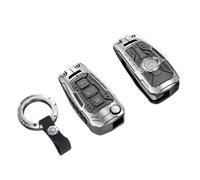 Happyit Portachiavi in lega di zinco portachiavi protettivo per Audi A1 A3 A4 A5 Q7 A6 C5 C6 3 pulsanti (Argento+Fibbia rotonda)