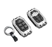 Happyit Portachiavi in lega di zinco portachiavi protettivo per Land Rover Discovery 4 Range Rover Sport Evoque Vogue LR2 LR4 Für Jaguar Freelander XFL XE XJ 5 pulsanti (Argento+Fibbia rotonda)