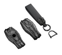 Happyit Portachiavi in lega di zinco portachiavi protettivo per Mercedes Benz A C E S G Klasse GLA CLA GLK GLC CLS W204 W463 W176 W251 W205 AMG 2/3 pulsanti (Nero+Corda+2B)