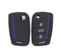 Happyit Portachiavi in Silicone per Auto, Compatibile con Volkswagen VW Golf 7, Beetle, Jetta, Bora, Passat, Polo, Tiguan, 3 Pulsanti (Nero + linea blu)