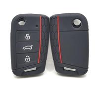 Happyit Portachiavi in Silicone per Auto, Compatibile con Volkswagen VW Golf 7, Beetle, Jetta, Bora, Passat, Polo, Tiguan, 3 Pulsanti (Nero + linea rossa)