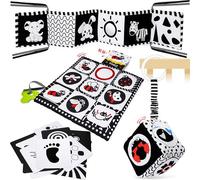 HappyKidsClub Giochi Neonato 0-12 Mesi, Libro Sensoriale Bianco e Nero Neonati Giochi Montessori 0-12 Mesi Tummy Time Regalo Neonato Maschio Femmina Sonaglio Neonato Giochi Sensoriali per Neonati