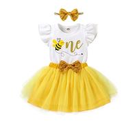 HAPPYMA Set festa primo compleanno ape, girasole, gonna tutu con paillettes, Ape Bianca, 6-12 Monate