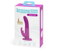 Vibratore Strap-On Happyrabbit - con stimolatore clitorideo a forma di coniglio (viola)