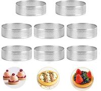 Happysnow per torte in acciaio , 8 pezzi, resistente al , perforato, per torte con mousse, rotondo, doppio rotolo, forma in metallo, 10 cm