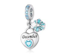 HappyStar Pietra di nascita a forma di cuore in argento 925 perline per ciondolo bracciali, compatibile Pandora bracciali europei bracciali donne originale pietra Natal Charms, Argento sterling