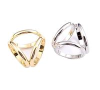 Happyupcity 2 fermagli alla moda a tre anelli per sciarpa, semplici e moderni, a triplo scorrimento, per gioielli, in seta, per abbigliamento e anelli, per donne (argento + oro)