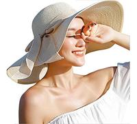 Happyupcity Wowen Big Bowknot Sun Hat Cappello di paglia pieghevole a tesa larga Sun Block UV Protect Hat Outdoor Floppy Estate Beach Cappelli