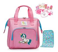 HappyVk- Doll Diaper Bag with Accessories- Unicorn Embroidery