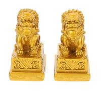 Happyyami 1 Paio Ornamento del Leone Ornamento Leone Tavolo Fu Foo Cani Regali Guardiano di Pietra Statua Cane Fu Foo Statue di Porsperità del Feng Shui Resina Avatar Fortunato Ufficio