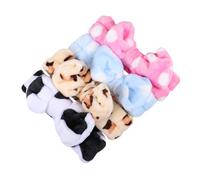 Happyyami 4Pezzi Fleece Elastic Headwraps For Facial Cleansing Makeup And Design Hair Bands Unique Patterns Cow Dot Leopard