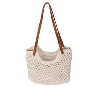 Happyyami Borsa da Spiaggia in Cotone all Uncinetto con Chiusura Zip Bianca, Capiente e Confortevole, Consigliata per Estate e Vacanze