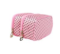 Happyyami Borsa per Cosmetici Pois Donna Organizer Beauty Case Cerniera Cinturino Specchio Tessuto Poliestere Lega Rosa