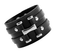 Happyyami Bracciale uomo in cuoio e metallo punk, braccialetto largo nero con design ergonomico per occasioni casual e formali