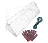 Happyyami Setaccio per sabbia pieghevole per spiaggia, trappola per granchi in acciaio inox, fondo a griglia , reti per granchi, rete da pesca pieghevole con corda e guanti