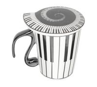 Happyyami Tazza in Ceramica Musicale Note e Manico Pianoforte, Tazza da Tè e Caffè Coperchio, per Ufficio e Casa, Set da 1 Pezzo