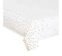 hapray - Set di 4 tovaglie in plastica per tavoli rettangolari, impermeabili, usa e getta, con puntini dorati, per decorazioni, baby shower, compleanno, matrimonio, 137,2 x 274,3 cm