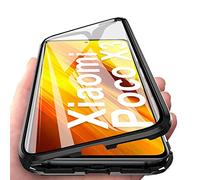 HaptiCase Cover per Xiaomi Mi Poco X3 NFC Magnetica Adsorbimento Tech Custodia Anteriore e Posteriore Trasparente Vetro Temperato Metallo Alluminio 360 Gradi Full Body Protezione Case - Nero