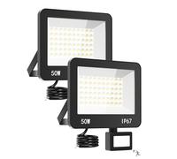 HAPYLUMI Faretto LED da Esterno con Sensore di Movimento 50W, 2 Pezzi 5000LM Faretti LED con Sensore 6500K Bianco Freddo Faro LED Esterno IP67 Impermeabile Luce LED Illuminazione per Giardino Cortile