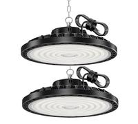HAPYLUMI Faretto LED UFO 200W, 2 Pezzi 20000LM Lampada Garage 6500K Bianco Freddo Faro Officina IP65 Impermeabile, Industriale Fari LED per Garage Officina Capannoni Fabbrica Piazza