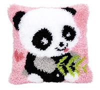 HAPYPando Kit con gancio a scatto per adulti/bambini con motivo stampato, kit per cuscino, tutto incluso, regalo per familiari, amici, fai da te, cucito, artigianato per casa, divano, panda, bambù, 43