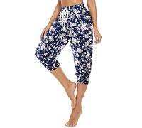 HAPYWER Pantaloni corti da yoga da donna, 3/4, lunghi, Capri estivi, 3/4, leggeri, pantaloni da spiaggia, pantaloni ariosi, per pilates, yoga, S-2XL, Flower03, S