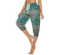 HAPYWER Pantaloni corti da yoga da donna, 3/4, lunghi, Capri estivi, 3/4, leggeri, pantaloni da spiaggia, pantaloni ariosi, per pilates, yoga, S-2XL, Verde 1, S