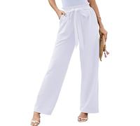 HAPYWER Pantaloni da donna a gamba larga Palazzo Eleganti Marlenehose per ufficio, pantaloni lunghi culottes, a vita alta, S-XXL, bianco, XL