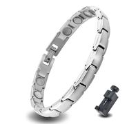 HAQI Braccialetto magnetico per uomo e donna in argento, 3500 Gauss braccialetto magnetico potente come regalo per donna, 19cm, Acciaio inossidabile Rame