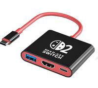 HAQIUHETO Switch 3 in 1 2 TV Dock, 「21.0.0]: versione compatibile, docking station per Nintendo Switch 2, stazione di ricarica di ricambio per ufficiale con porta HDMI 4K / USB 3.0/PD 100 W (rosso