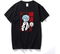 Harajuku Japan Anime REI Ayanami T Shirt Men Manga Unisex Streetwear T-Shirt Casual Cotton Short Sleeve Tshirt Homme Euro Size Black Black M