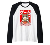 Harajuku Japanese Aesthetic, Kawaii Ramen Noodles Gaming Cat Maglia con Maniche Raglan