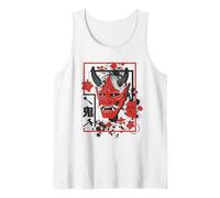 Harajuku Japanese Aesthetic Red Oni Demon Mask Canotta
