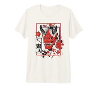 Harajuku Japanese Aesthetic Red Oni Demon Mask Maglietta Premium