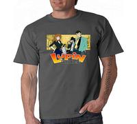 Harajuku Lupin The 3Rd Thief Team Lupin III Anime Printed Men's Unisex Cotton Tee Crew Neck Short-Sleeve T-Shirts Dark Grey M