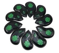 harayaa 10 Pezzi Copri Mazza da Golf Copri Testa Copri Ferro Serie Completa Etichette Verdi Chiusura a Strappo Pelle PU Fodera Imbottita Protezione Durante lo, Nero