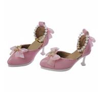 harayaa Calzature per Bambole Scarpe BJD Mini Tacchi a Punta Accessori per Bambole Lolita con Cinturino Alla Caviglia Perle Nastri Brillanti Finitura in Pelle , Rosa