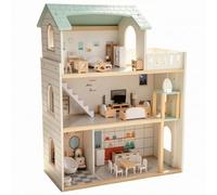harayaa Casa Delle Bambole in Bambole Giocattolo Legno Playset con Stanze Aperte Pareti Stampate E tra Livelli Includendo Mobili E Decorazioni Adatta a Gioco Ruolo Casa