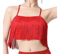 harayaa donna con frange latine, nappe, top corto da ballo per feste in maschera, RossoXL