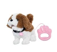 harayaa Giocattolo per Cani da Passeggio, elettronico, con Collare e Campanellino, Cucciolo Musicale Carino per Bambine, Morbido e simulato, Peluche, Bianco Marrone