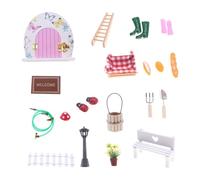 harayaa Kit Porta per casa delle Bambole in Miniatura 1/12, Set di Porte in Legno in Miniatura, Scale, Accessori per Giardino delle Fate