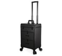 harayaa Makeup Artist Case Valigia Trucco Trolley Organizer Cassetti Bauletto Professionale con Coperchio a Cerniera Due Cassetti Sovrapposti E Scomparti, Nero, Nero