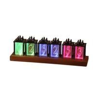 harayaa Orologio Nixie Digitale Retro da Tavolo Orologio da Scrivania Sveglia Display Multicolore Controlli Frontali Materiale Acrilico Adatto per Studio, 【电镀乌金 木纹 】 高档礼盒, 组装好【成品 无需安装】