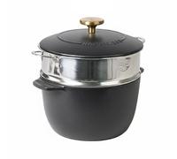 harayaa Pentola in Ghisa Pentola per Casseruola Coperchio Mini Braiser Interno Non Rivestito per Brasare Bollire E Sobbollire con Distribuzione Omogenea, 20CM With Steamer