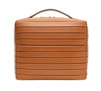 harayaa Pochette Cosmetica Donna Trousse Trucco Beauty Case Rettangolare Organizer con Manico E Chiusura a Pannelli Geometrici Adatta a Bagno Toeletta Viaggio, Array, Marrone