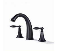 harayaa Rubinetto Lavabo Bagno Miscelatore Lavabo Manopole Ergonomiche Installazione a Tre Fori Bocca Centralizzata Curva Struttura a Componenti Separati Rame, Nero