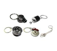 harayaa Set di 5 portachiavi in metallo per parti di auto, portachiavi nero, mini con attrezzo per rotore del freno, cambio manuale a sei velocità