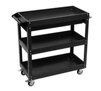 HarBin-Star - Carrellino per attrezzi da officina, carrello portautensili con ruote con 3 superfici di carico, fino a portata 150 kg, per tutti gli ambienti, 76,3 x 35,3 x 83,5 cm, Nero